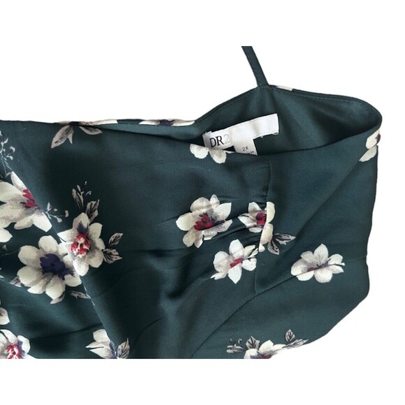 DR2 Dark Green Faux Wrap Floral V Neck Dress Size 2x - Picture 7 of 10